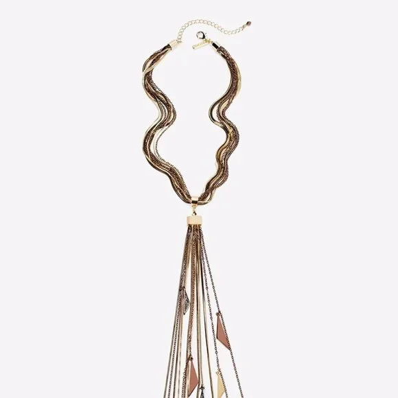 WHITE HOUSE BLACK MARKET WHBM SNAKE CHAIN TASSLE NECKLACE - Picture 3 of 10